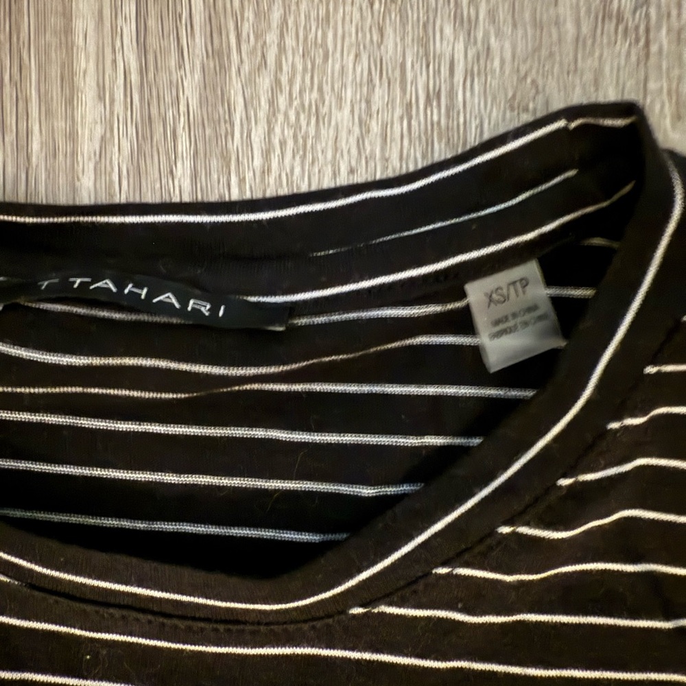 Tahari Cotton Striped T-Shirt - Black and White - Picture 3 of 7